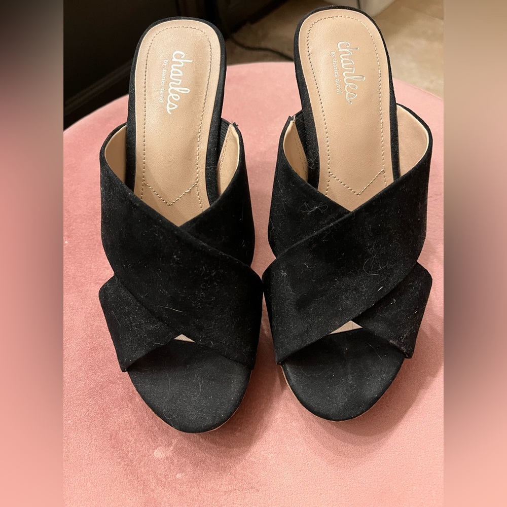 Charles by Charles David - Black slip on cork wedges